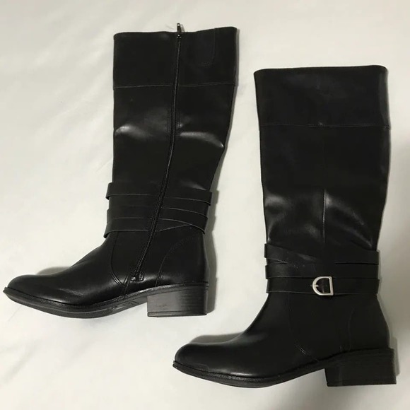 New SASSY St. Johns Bay Sz 7.5 Tall Douglas Stacked Heel Riding Boots Black - Picture 3 of 7